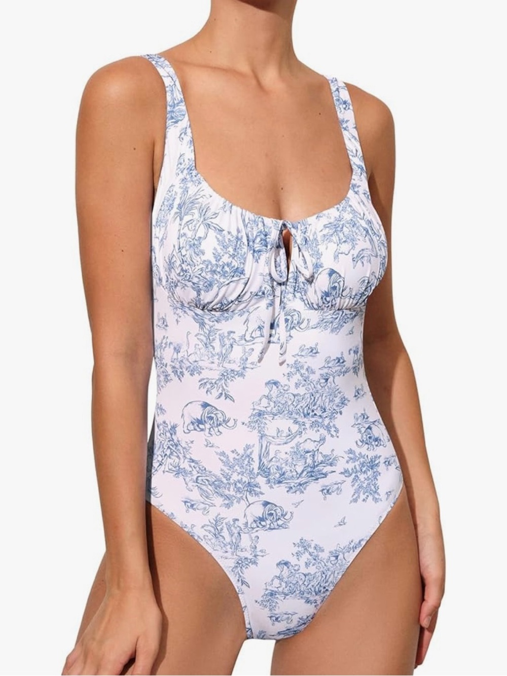 Blue Toile Print One-Piece Swimsuit